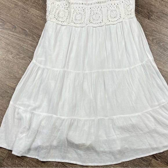 Jessica Simpson Dress Women M White Square Neck Tiered Rayon Lined Mini Crochet - Picture 4 of 10